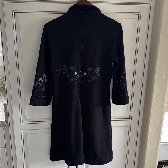 Johnny Was Black Gray Floral Embroidered Long Button Cotton Jacket Women Medium - Picture 16 of 16